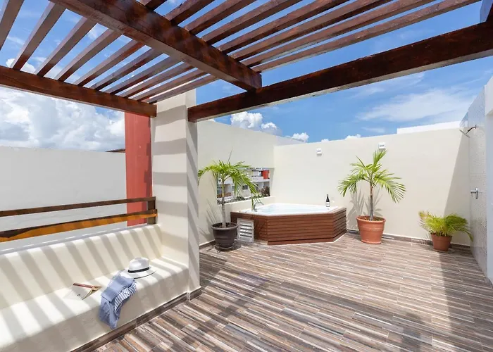 Phenomenal Combo Of 2 Separate Ph 1 In Playa Del Carmen With Private Jacuzzi, Chic Amenities, Gym And 2 Rooftops